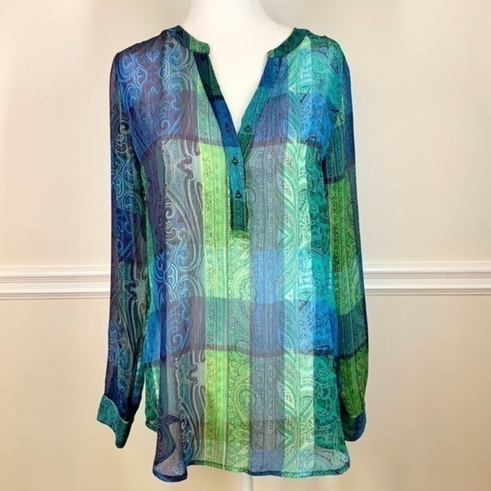 LIZ CLAIBORNE Sheer Long Sleeve Shirt Blouse S
